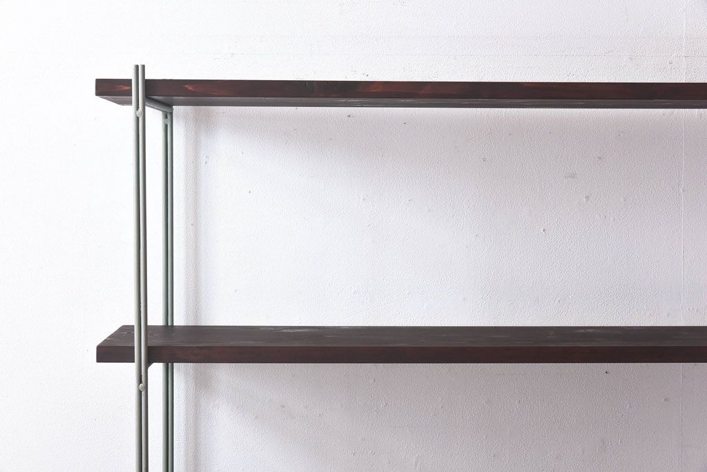 ラフジュ工房オリジナル　青緑色　ペイント薄型アイアンラック【中】(陳列棚、飾り棚)